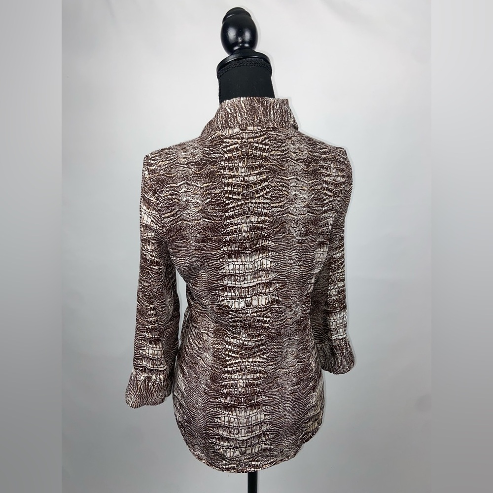 Short Sleeve Blouse Button Down Top Medium Brown Gold Metallic Sere Nade - Picture 8 of 10